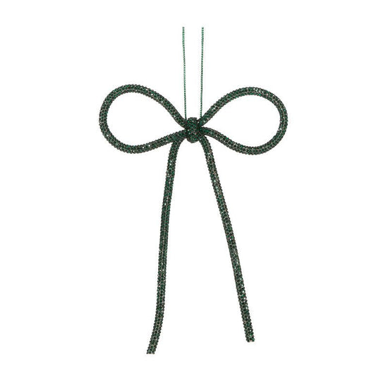 Dark Green Beaded Bow Ornament - My Christmas