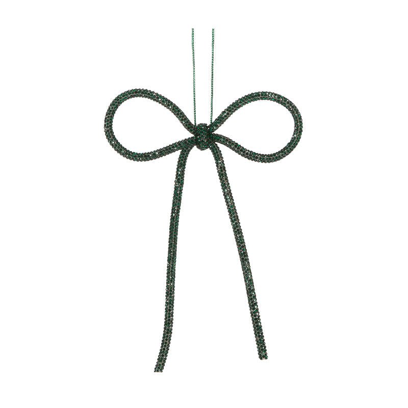 Dark Green Beaded Bow Ornament - My Christmas