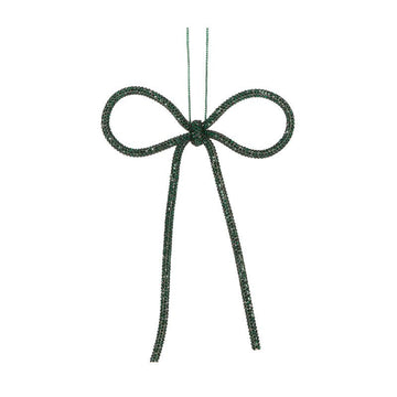 Dark Green Beaded Bow Ornament - My Christmas