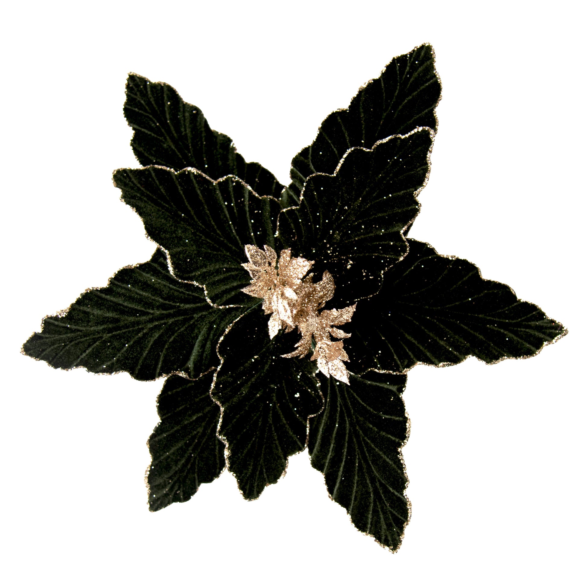 Dark Green with Gold Glitter Edge Clip-on Poinsettia - My Christmas