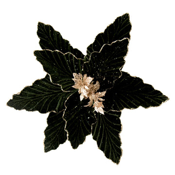 Dark Green with Gold Glitter Edge Clip-on Poinsettia - My Christmas