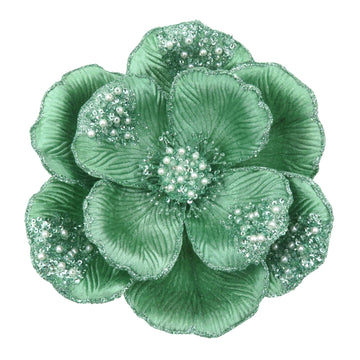 Dark Mint Clip-on Magnolia with Beaded Petals - My Christmas