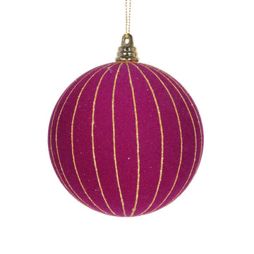 Dark Purple Velvet Striped Bauble - My Christmas