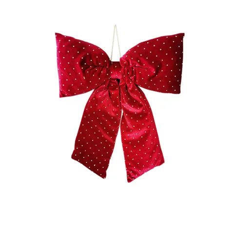 Dark Red with Dot Hanging Bow Velvet - Large - My Christmas