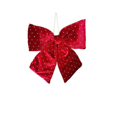 Dark Red with Dot Hanging Bow Velvet - Medium - My Christmas