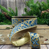 Dusty Blue Scroll Glitter Velvet Ribbon - My Christmas