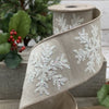 Ecru Faux Dupion with White Glitter Snowflakes Ribbon - My Christmas