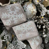 Ecru Faux Dupion with White Glitter Snowflakes Ribbon - My Christmas