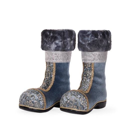 Embellished Blue Damask Santa Boots - My Christmas