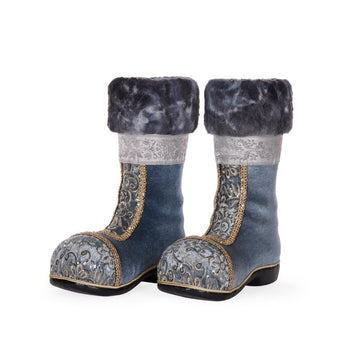 Embellished Blue Damask Santa Boots - My Christmas