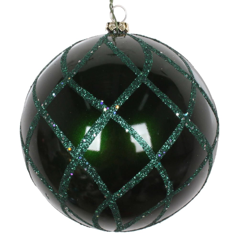 Emerald Candy Net Glitter Bauble - 10cm - My Christmas