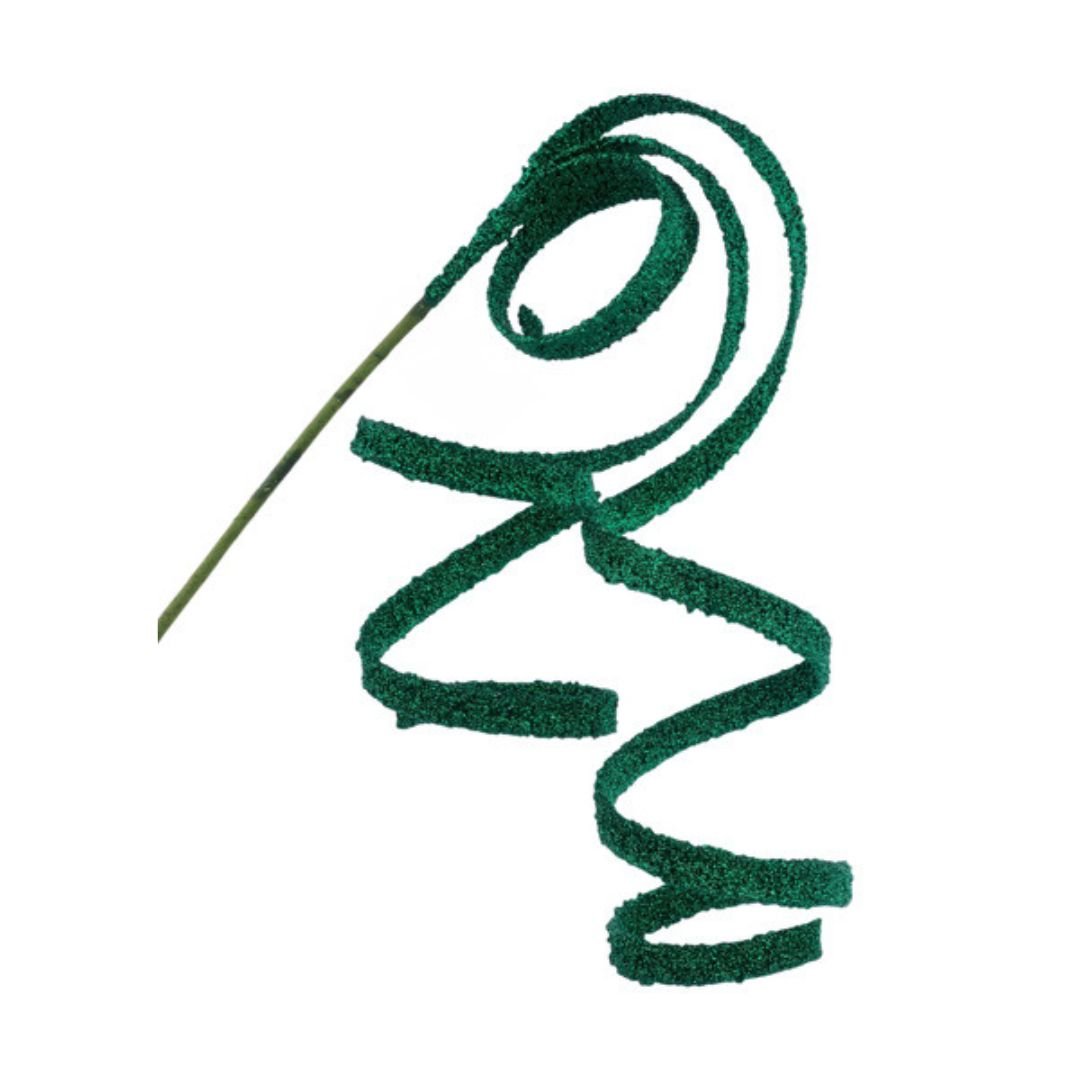 Emerald Green Glitter Bead Curly Spray - My Christmas