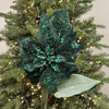 Emerald Green Velvet with Glitter Poinsettia - My Christmas