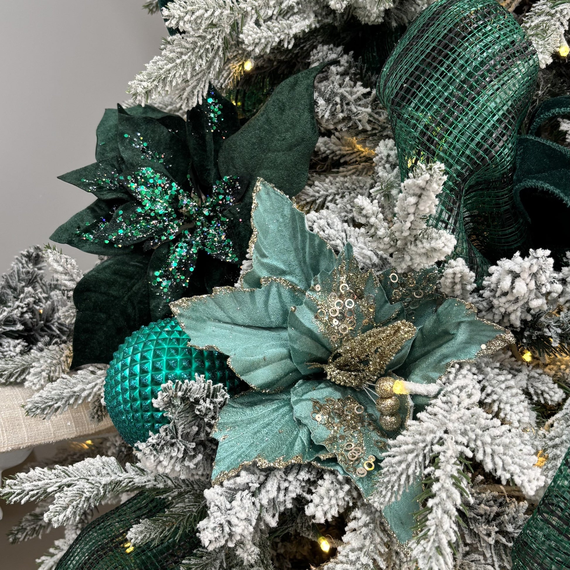 Emerald Green Velvet with Glitter Poinsettia - My Christmas
