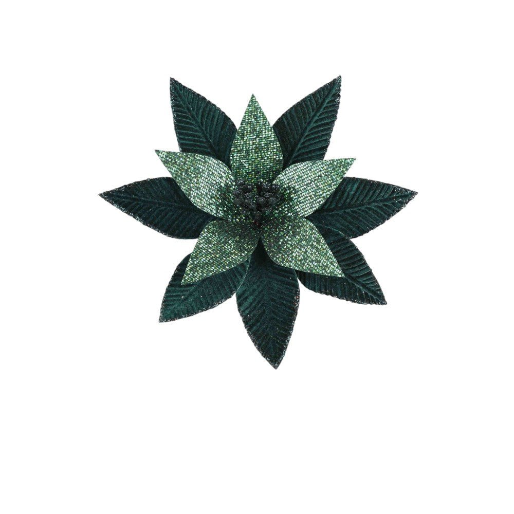 Emerald Velvet Glitter Poinsettia - My Christmas