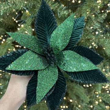 Emerald Velvet Glitter Poinsettia - My Christmas