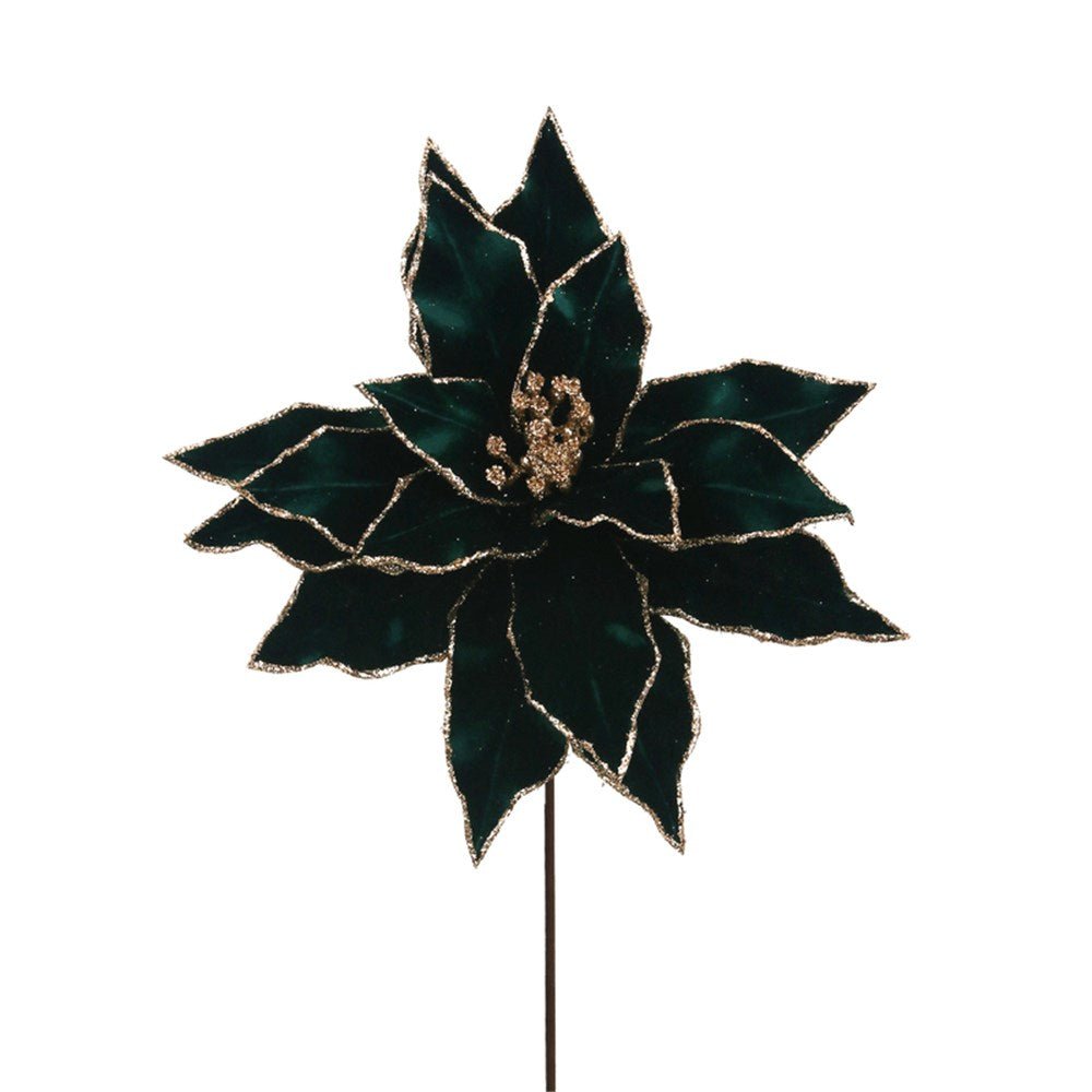 Emerald Velvet Poinsettia with Glitter Details - My Christmas