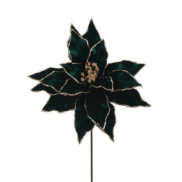 Emerald Velvet Poinsettia with Glitter Details - My Christmas