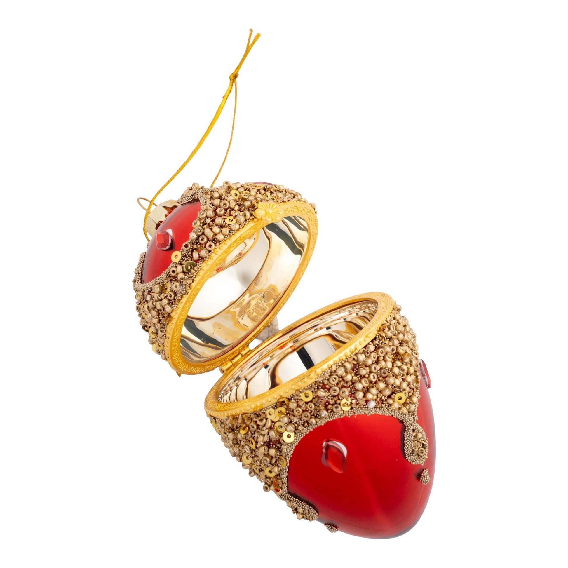 Encrusted Red Egg Hanging Trinket Box - My Christmas