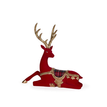 Flocked Red Baroque Reindeer - 26cm - My Christmas