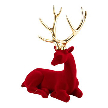 Flocked Red Sitting Deer - 34cm - My Christmas