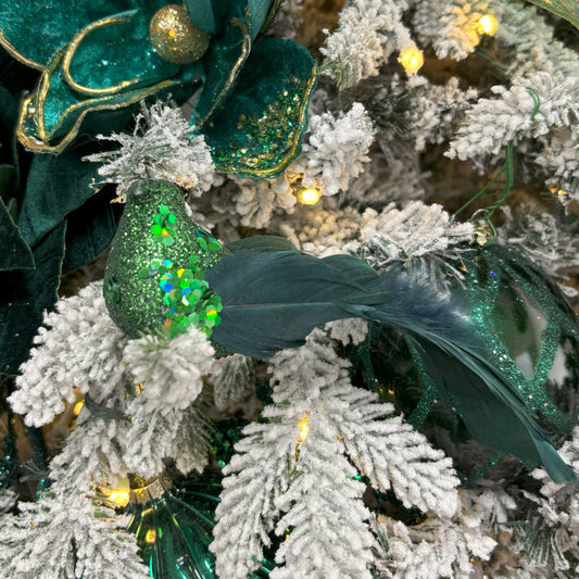 Forrest Green Feather Clip - on Bird - My Christmas