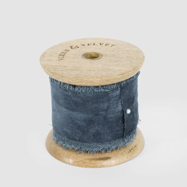 Frayed Velvet Ribbon Blue 50mm x 5m - My Christmas
