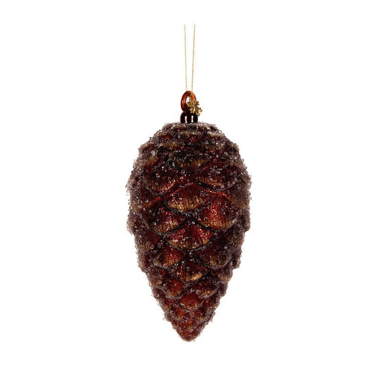 Frosted Brown Long Pinecone Bauble - My Christmas