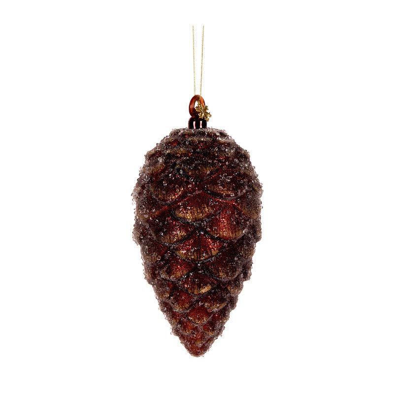 Frosted Brown Long Pinecone Bauble - My Christmas
