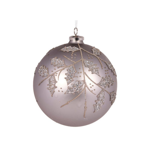 Frosted Silver Holly Bauble - My Christmas