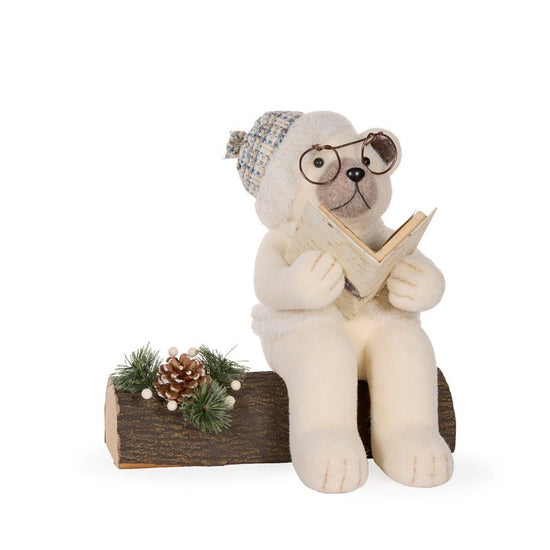 Frosty Reading Papa Bear On Log - My Christmas