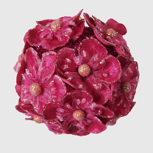 Fuchsia Glitter Hydrangea Bauble - My Christmas