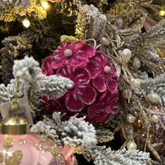 Fuchsia Glitter Hydrangea Bauble - My Christmas