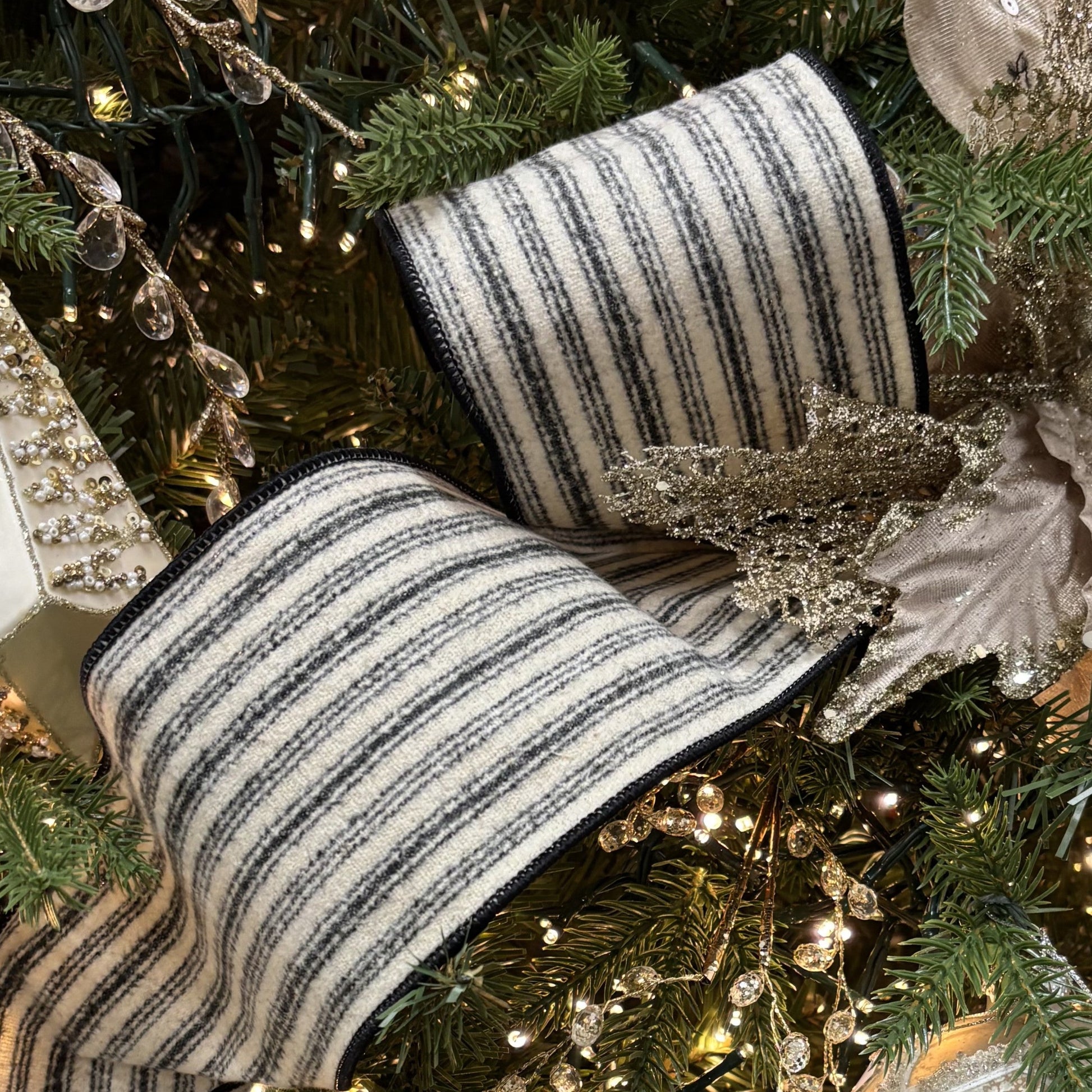 Fuzzy Ticking Stripe Ribbon - My Christmas