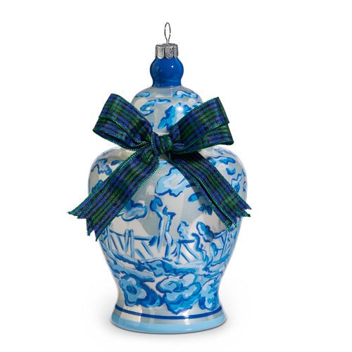 Ginger Jar With Black Watch Bow Ornament - My Christmas