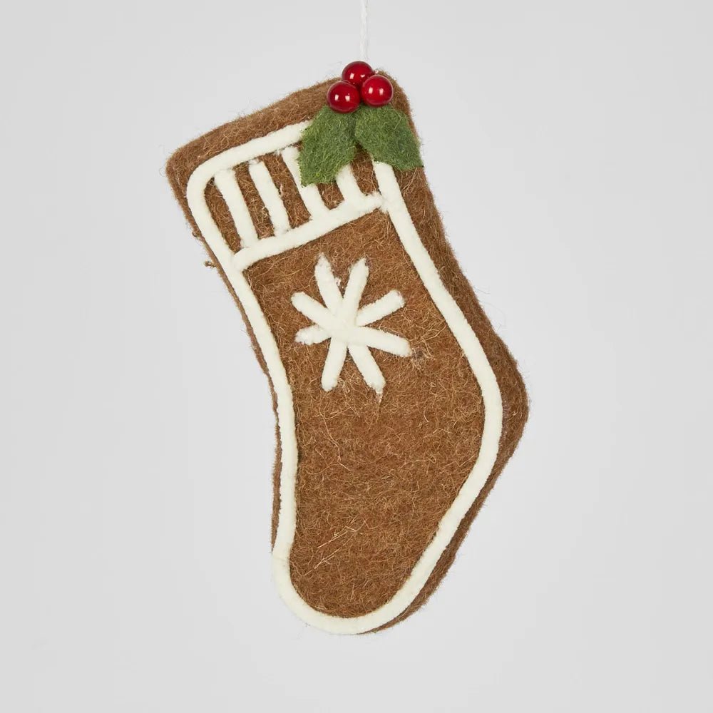 Gingerbread Stocking with Holly Ornament - My Christmas