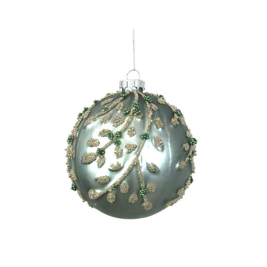 Glass Gunmetal Bauble with Silver Beads - My Christmas