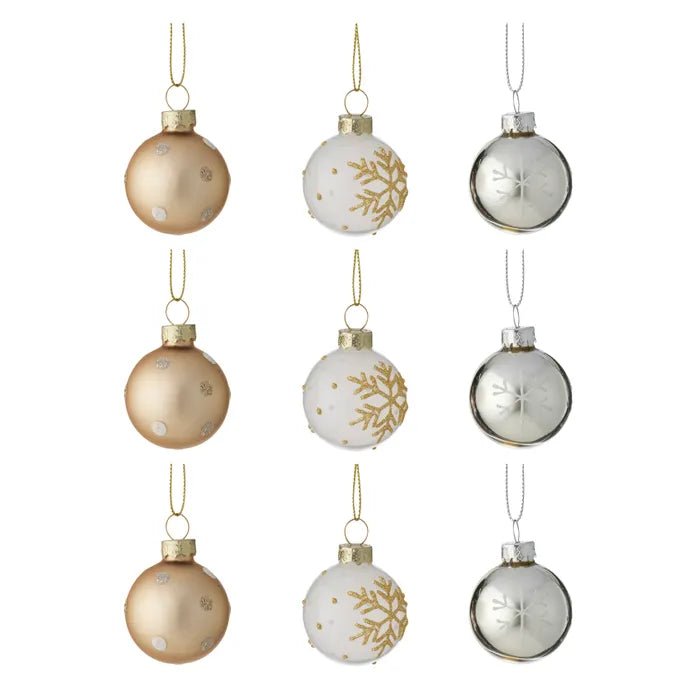 Gold and Silver Winter Glass Ornament Set - Pack of 9 - My Christmas