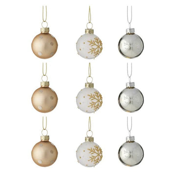 Gold and Silver Winter Glass Ornament Set - Pack of 9 - My Christmas
