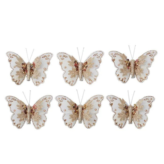 Gold and White Butterfly Clip with Pearl - Pack of 6 - My Christmas