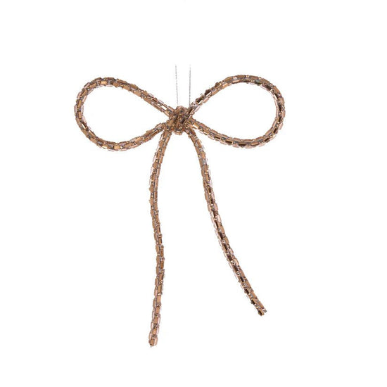 Gold Beaded Bow Ornament - My Christmas