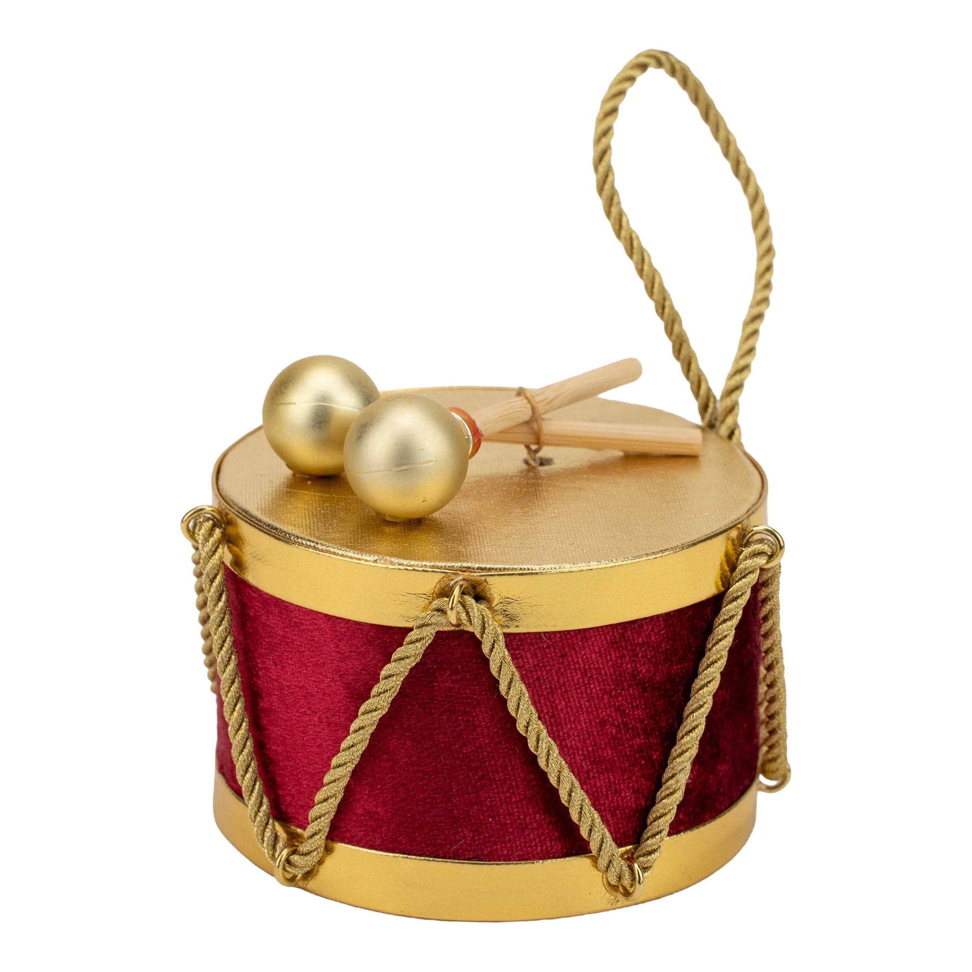 Gold & Burgundy Drum - 9cm - My Christmas
