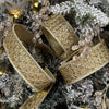 Gold Faux Metallic Dupion with Flower Crystal Trellis Ribbon - My Christmas