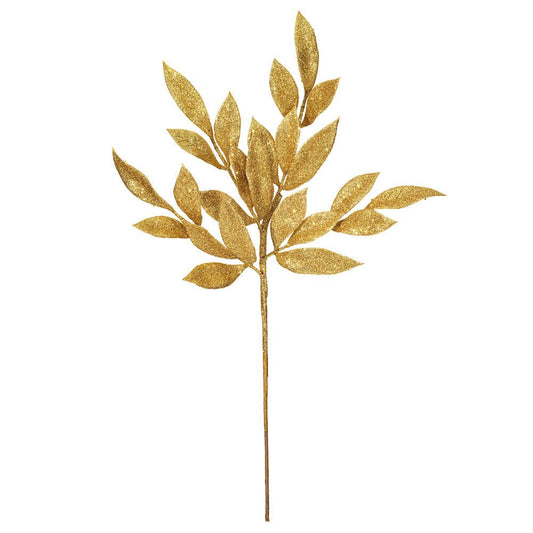 Gold Glitter Bay Leaf Spray - My Christmas