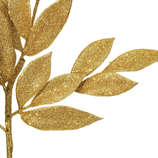 Gold Glitter Bay Leaf Spray - My Christmas