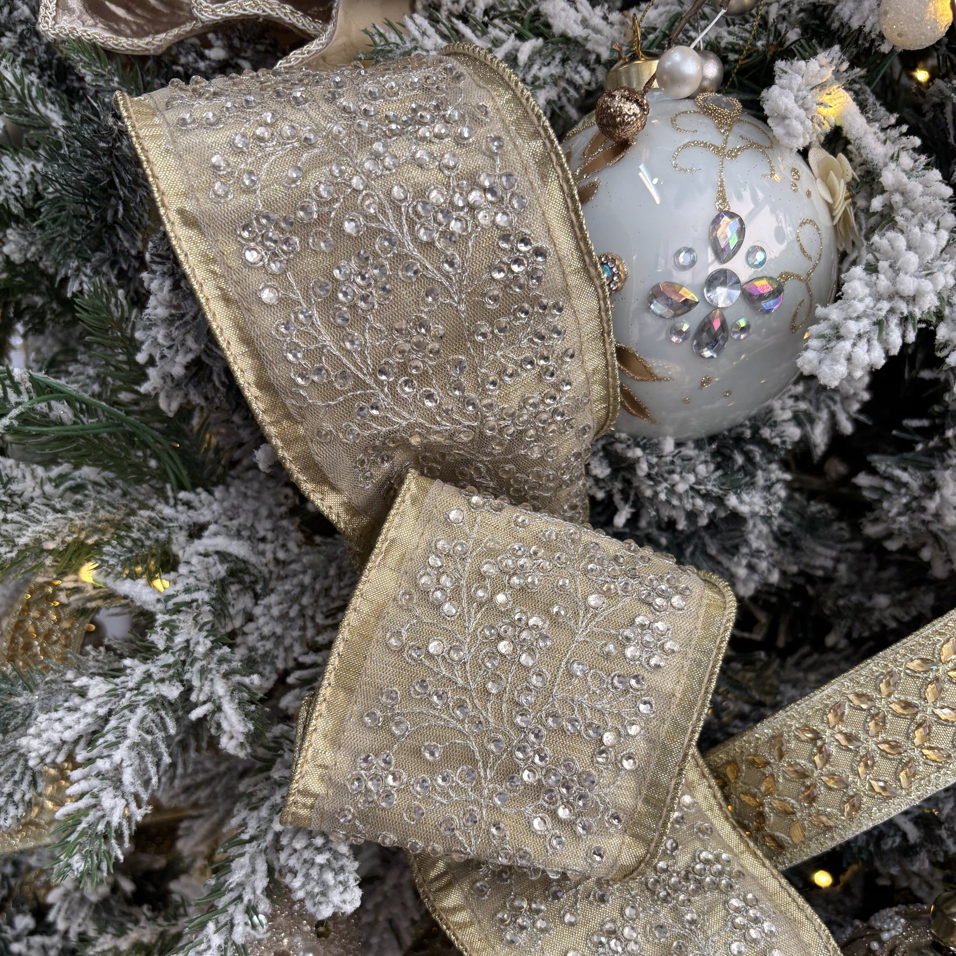 Gold Metallic Dupion with Crystal Branches Ribbon - My Christmas
