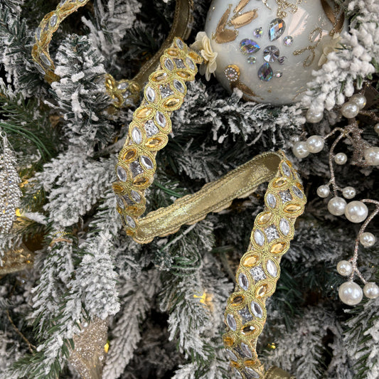 Gold Metallic Dupion with Gold and Clear Jewels Ribbon - My Christmas