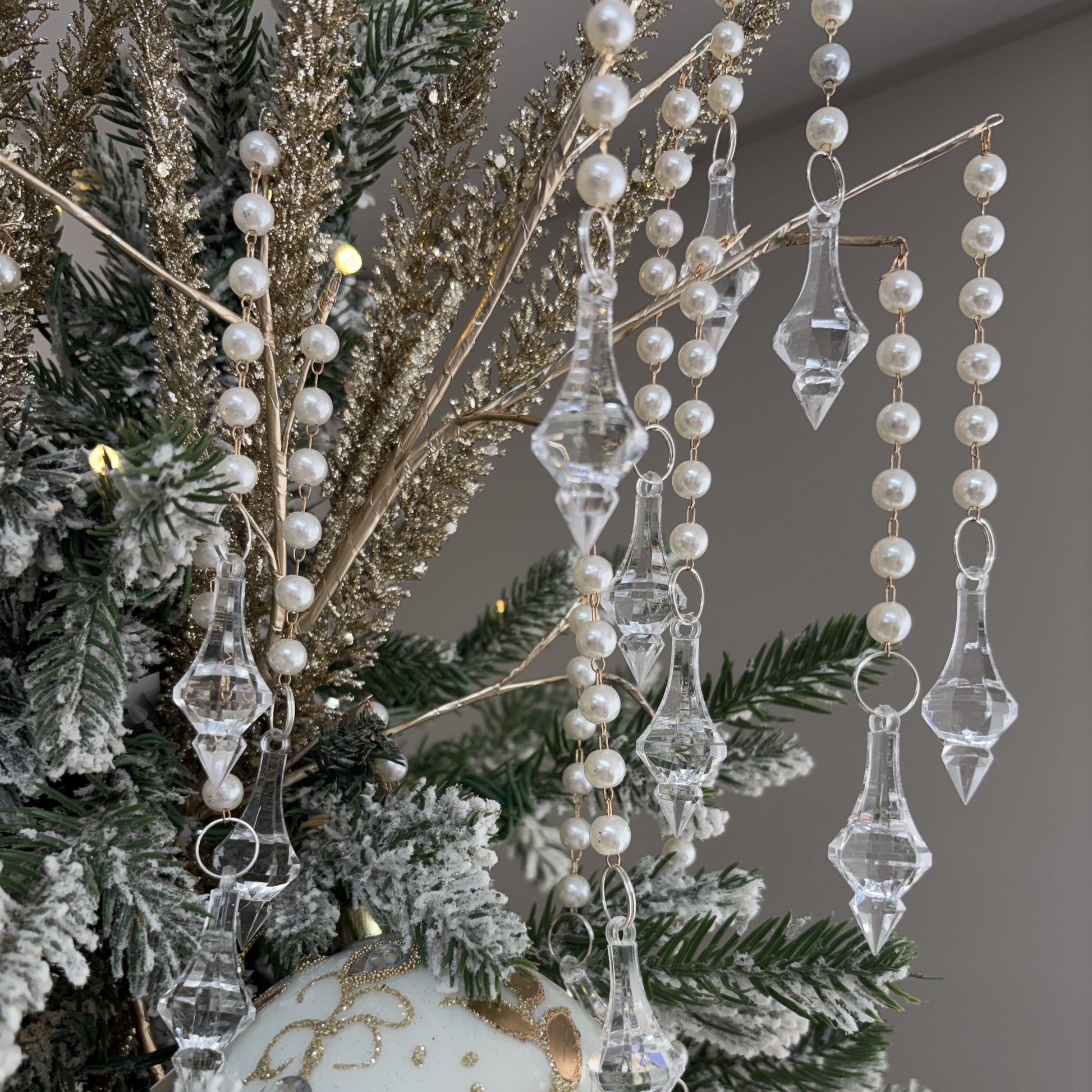 Gold Pearl Weeping Acrylic Drop Ornament Spray - My Christmas