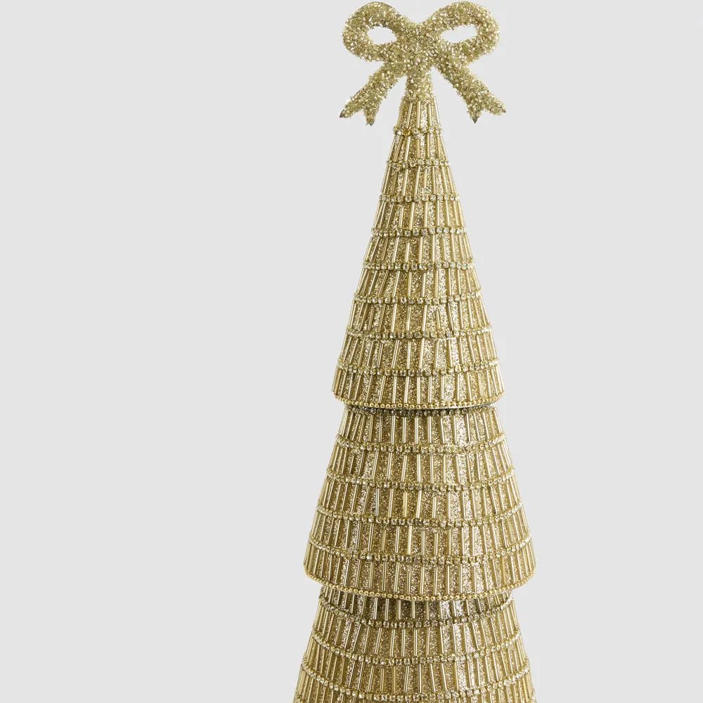 Gold Tiffany Bugle Bead Tiered Cone Tree - Large - My Christmas