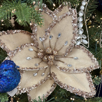 Gold Velvet Poinsettia with Rose Gold Jewels - My Christmas